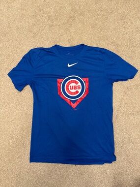 Nike Blue Chicago Cubs Graphic Short Sleeve Tee with Red Accent